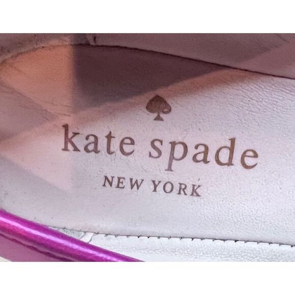Kate Spade Pink Leather Ballet Flats Willia Bow Gold Spade Charm Shoes Sz 5.5 - Picture 12 of 13